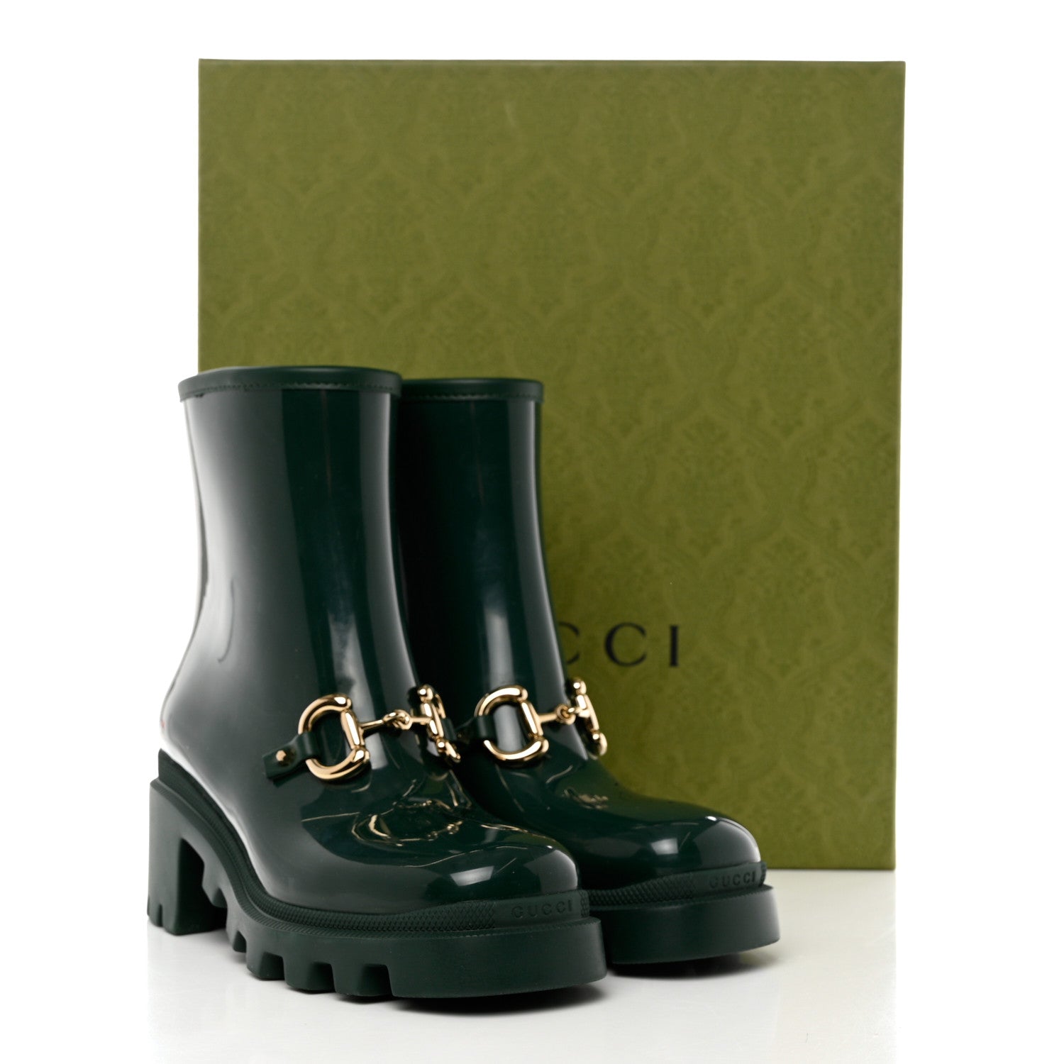Gucci Rubber Womens Horsebit Ankle Boots 37 Vintage Green 8 of 8