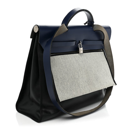Hermes Toile H Berline Vache Hunter Herbag Zip MM 39 Bleu Encre Black 4 of 10
