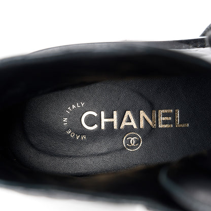 Chanel Shiny Goatskin Calfskin Quilted Lace Up Combat Boots 38 Black 9 of 11