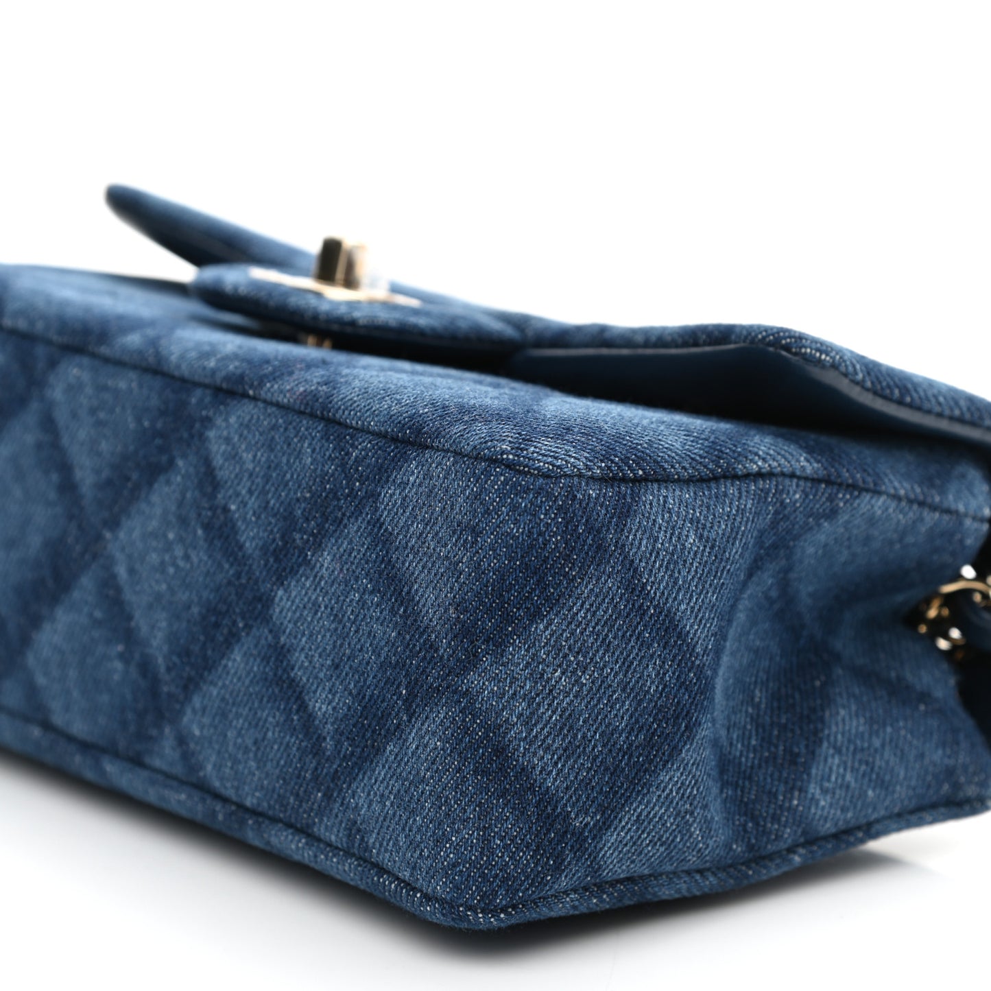 Printed Denim Quilted Mini Rectangular Flap Dark Blue