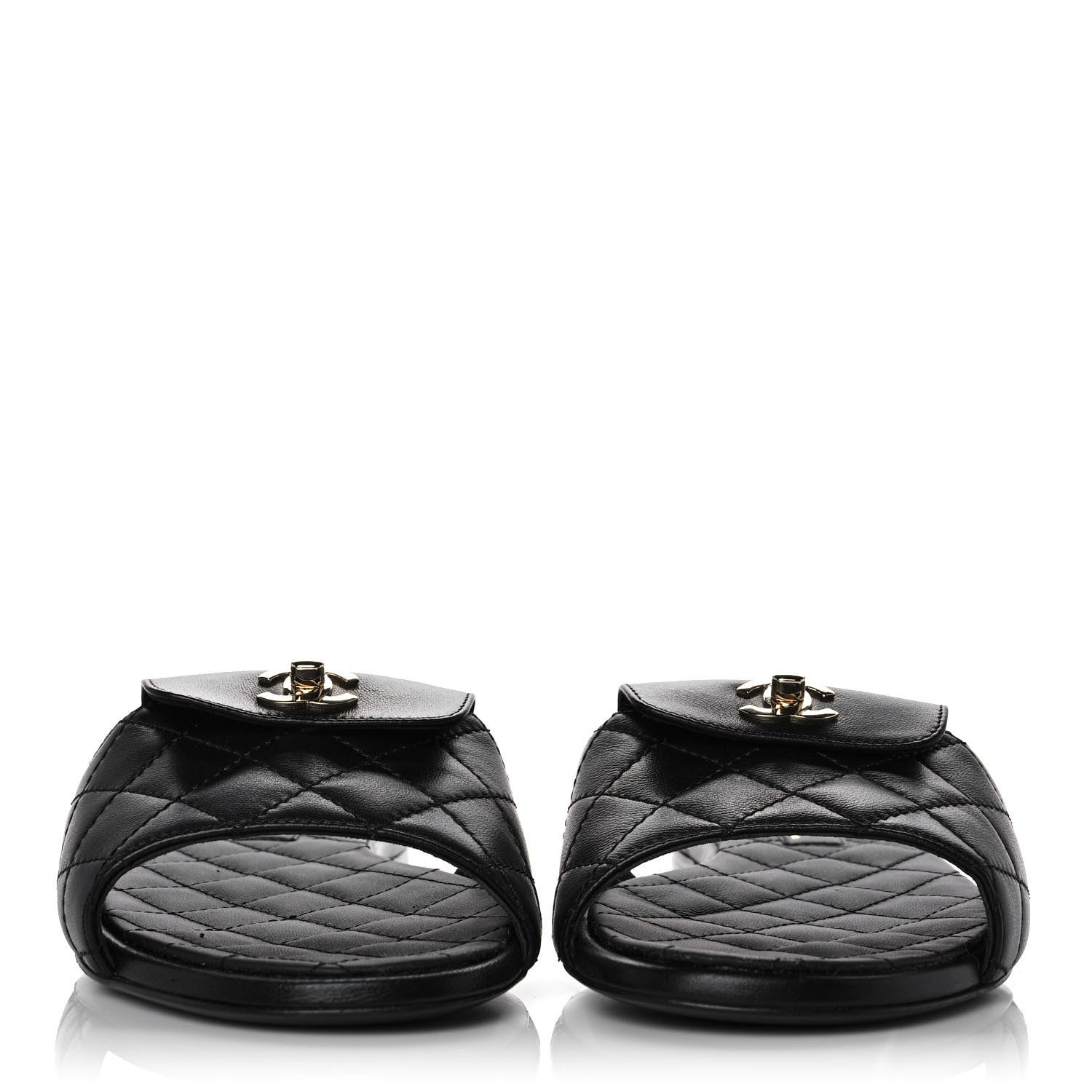 Chanel Lambskin Quilted CC Turnlock Sandals 38 Black 2 of 8