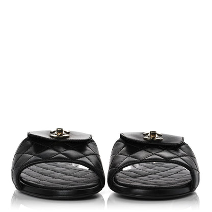 Chanel Lambskin Quilted CC Turnlock Sandals 38 Black 2 of 8