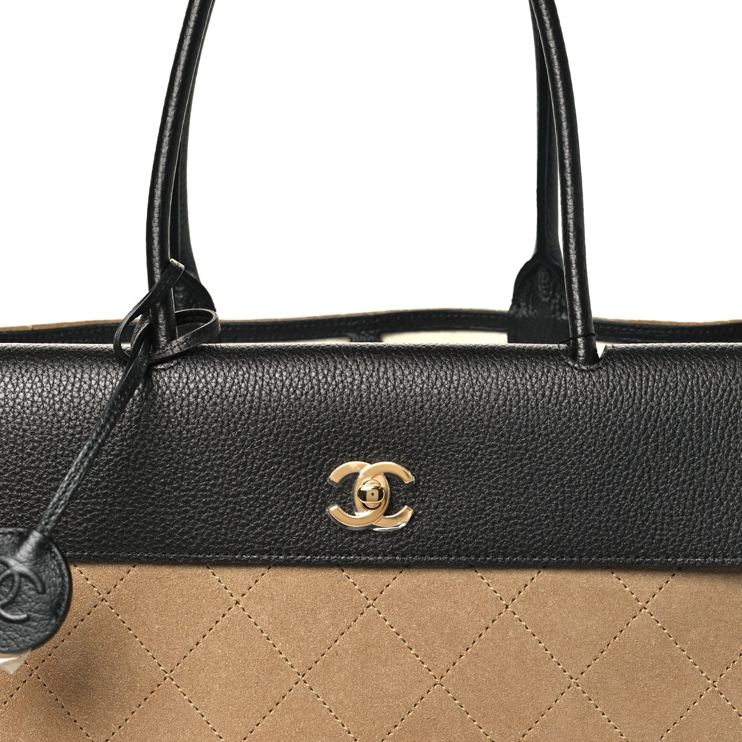 Grained Calfskin Suede Urban Essentials Large Shopping Bag Dark Beige Black