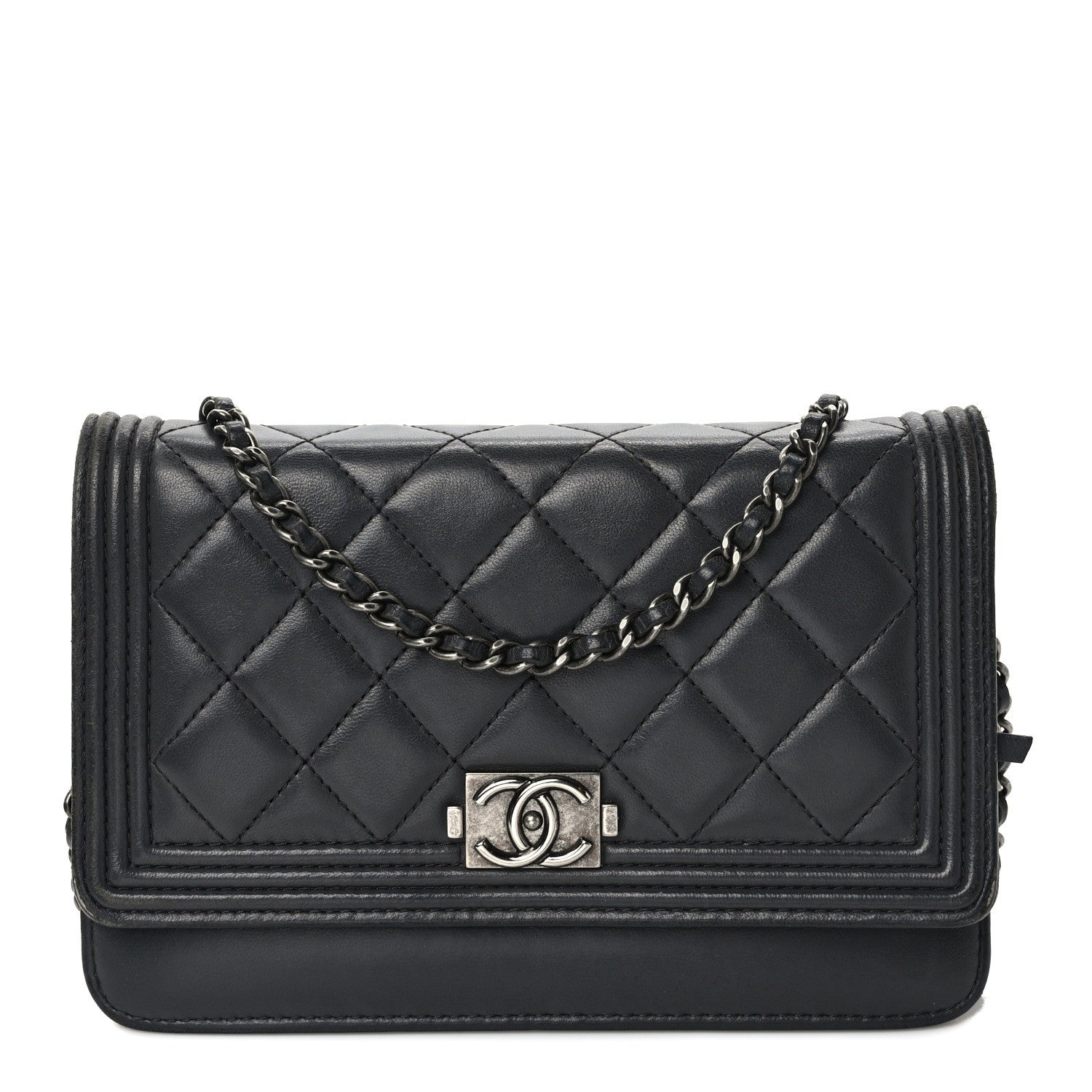 Chanel Lambskin Quilted Boy Wallet On Chain WOC Dark Grey 1 of 12