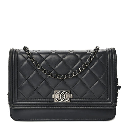 Chanel Lambskin Quilted Boy Wallet On Chain WOC Dark Grey 1 of 12