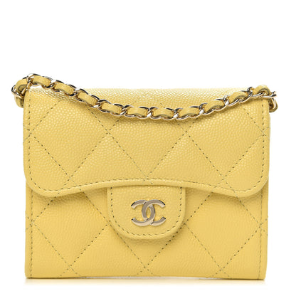 Chanel Caviar Quilted Flap Card Holder On Chain Yellow 1 of 9