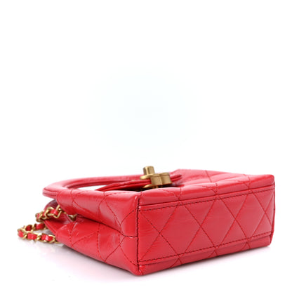 Chanel Shiny Aged Calfskin Quilted Mini Nano Kelly Shopper Red 3 of 10