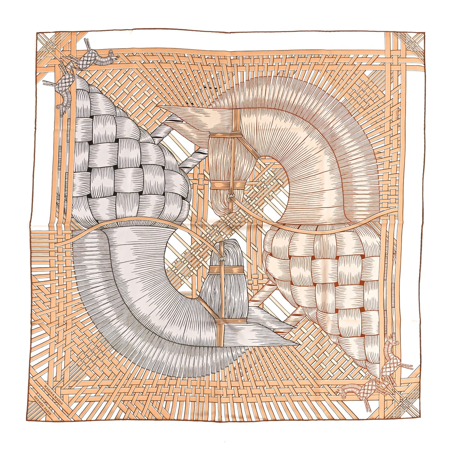 Silk Masan & Masan Scarf 90 White Beige Gris