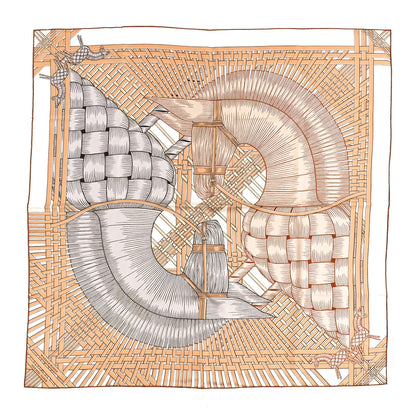 Hermes Silk Masan & Masan Scarf 90 White Beige Gris 1 of 3