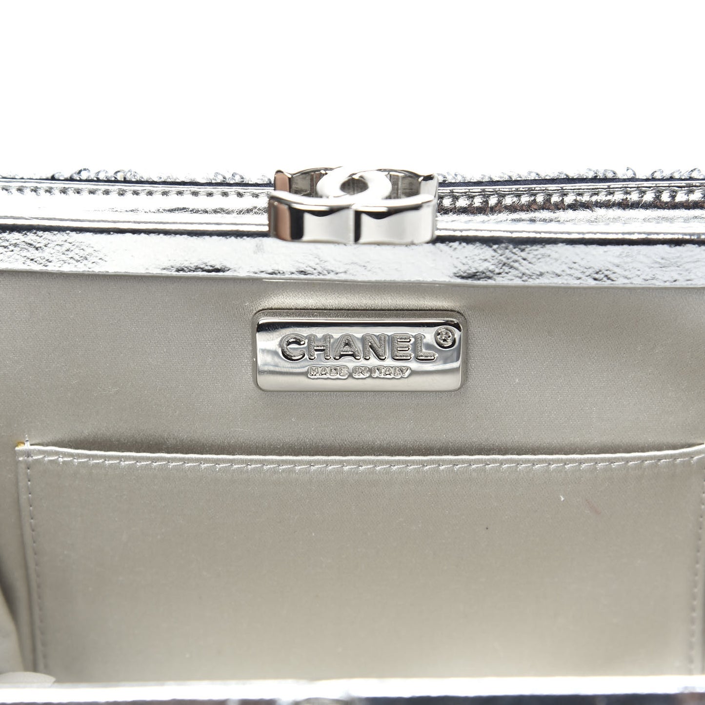 Sequin Satin Embroidered La Pausa Evening Clutch Silver Blue
