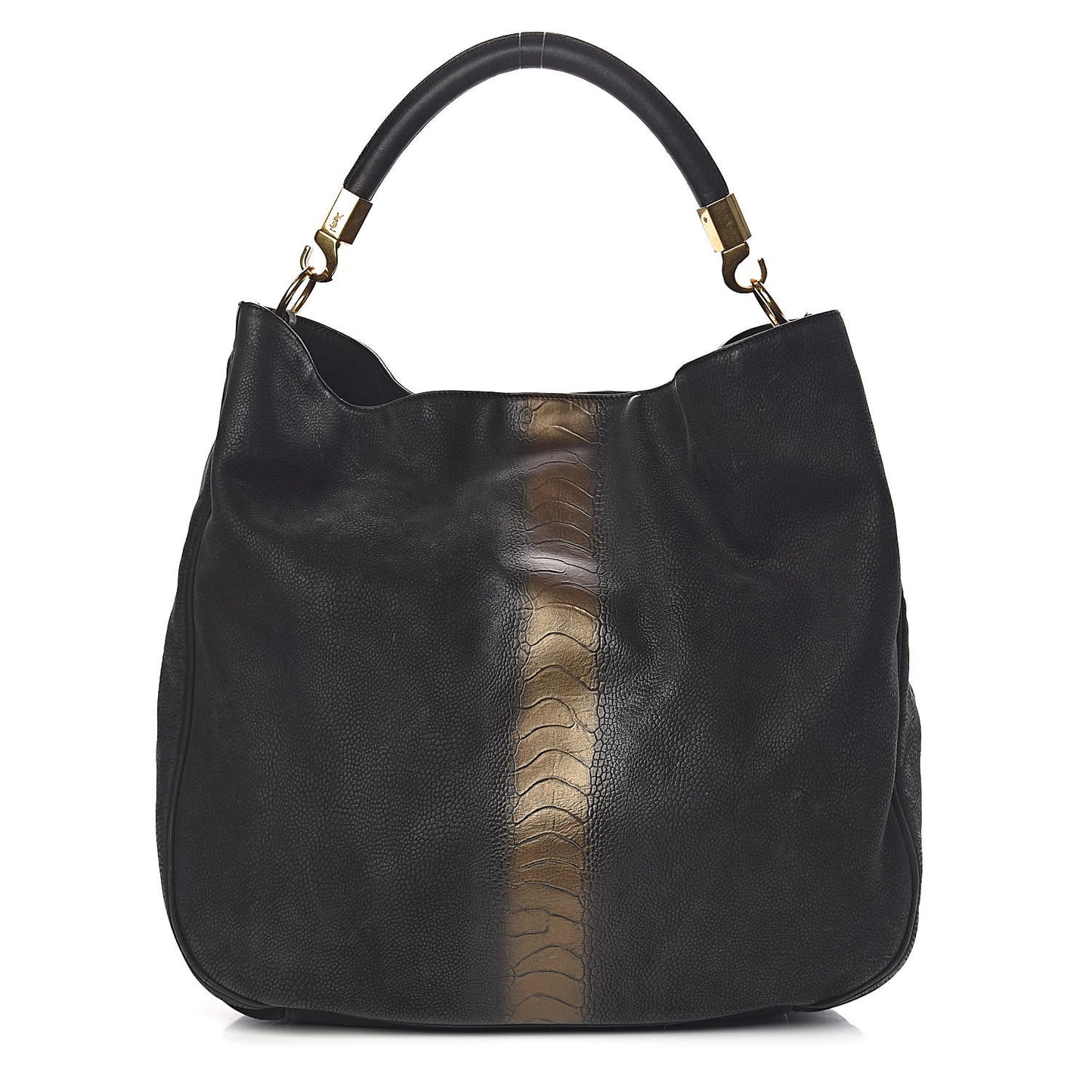 Nubuck Crocodile Embossed Large Roady Hobo Black Gold