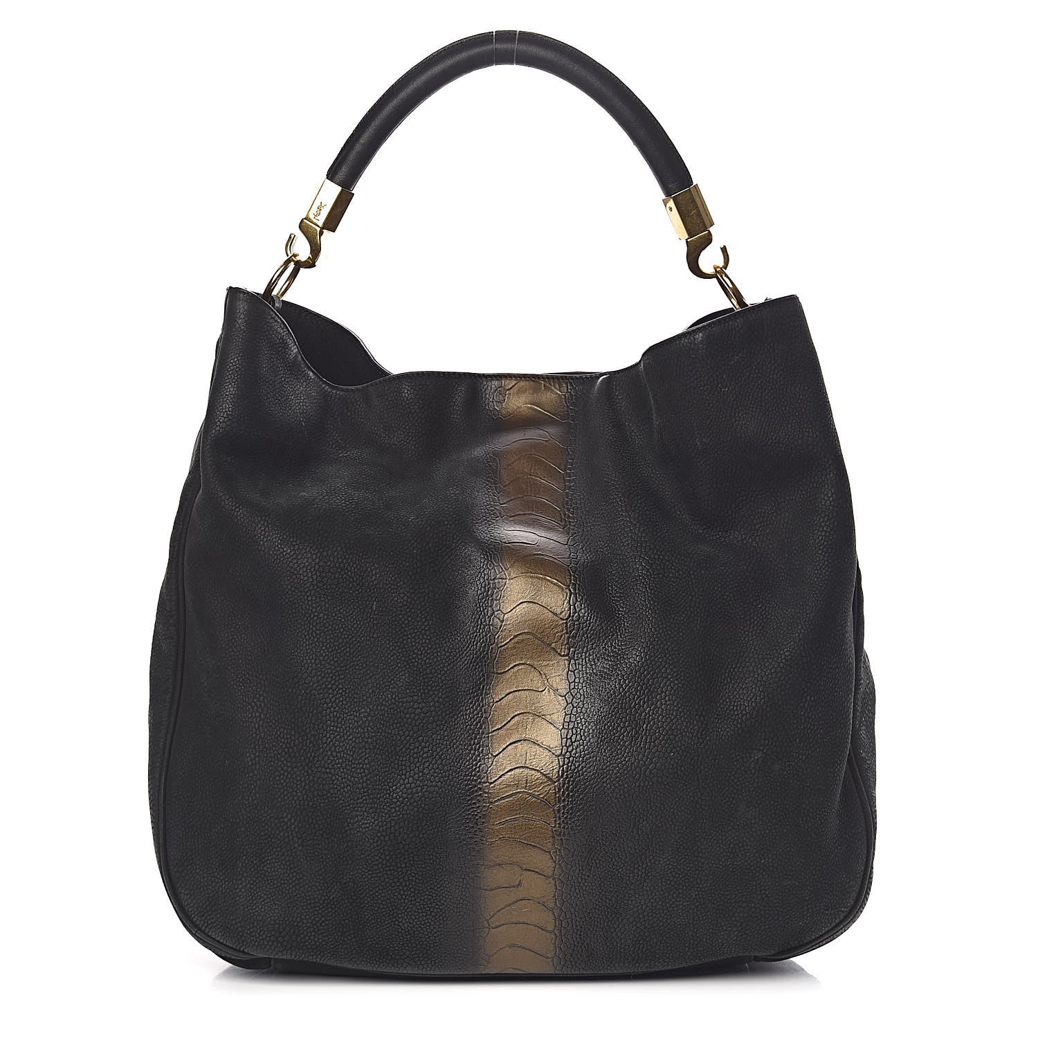 Saint Laurent Nubuck Crocodile Embossed Large Roady Hobo Black Gold 1 of 12