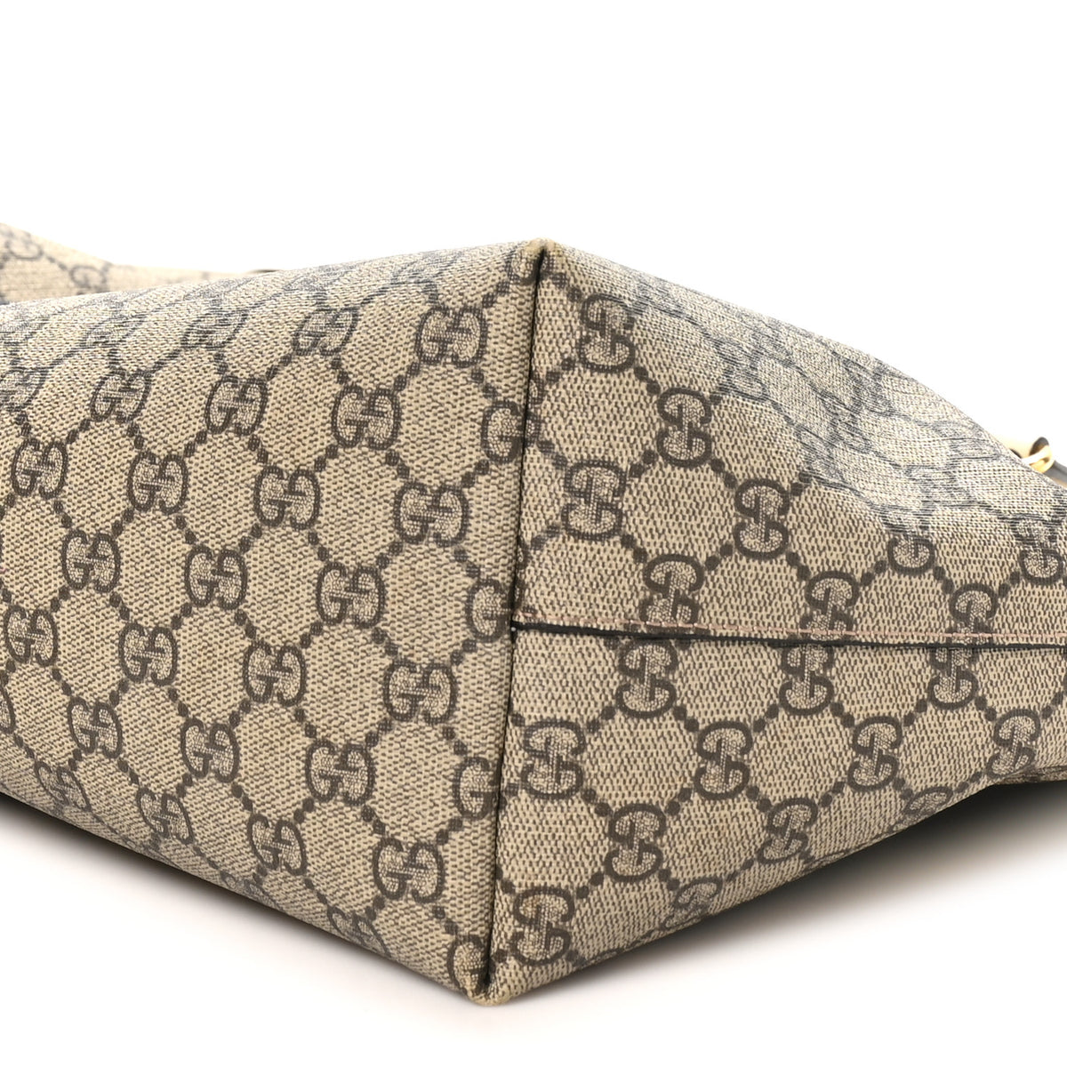 GG Supreme Monogram Textured Dollar Calfskin Web Medium Ophidia Shopping Tote Beige Ebony Mystic White
