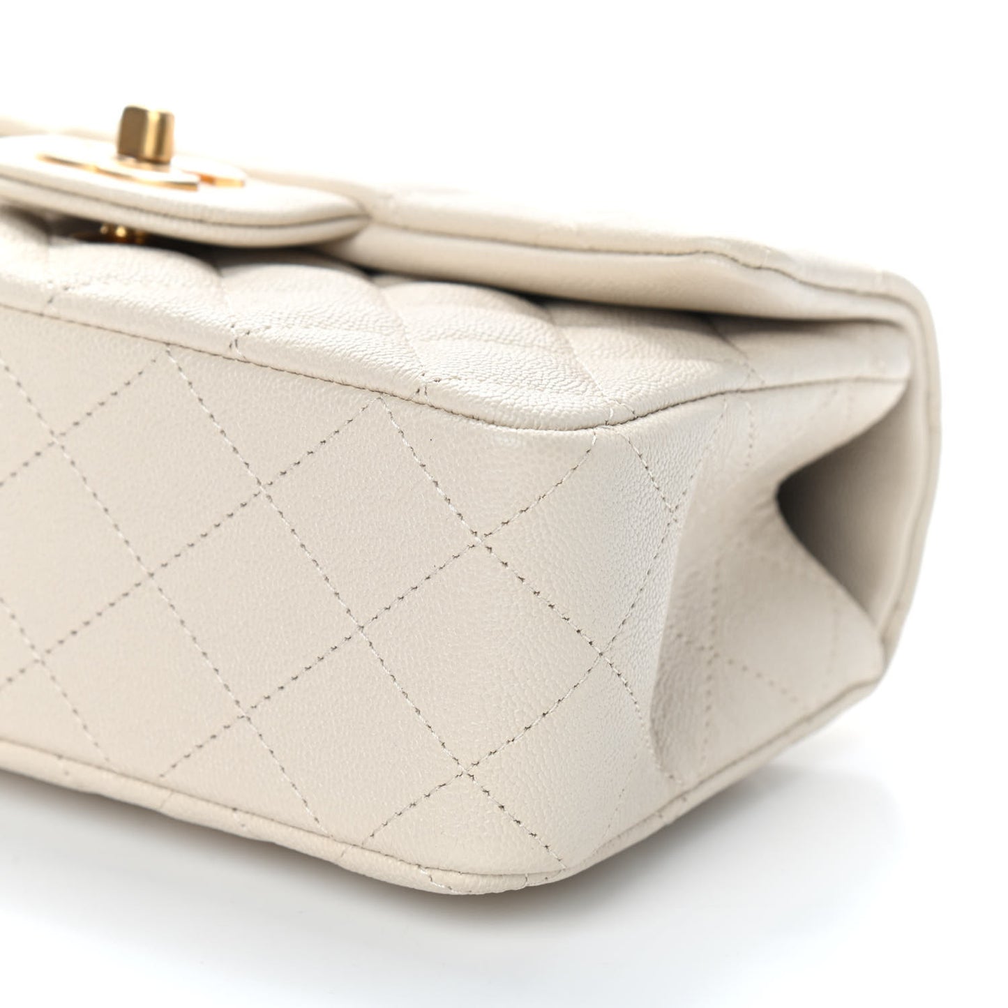 Caviar Quilted Mini Top Handle Rectangular Flap Beige
