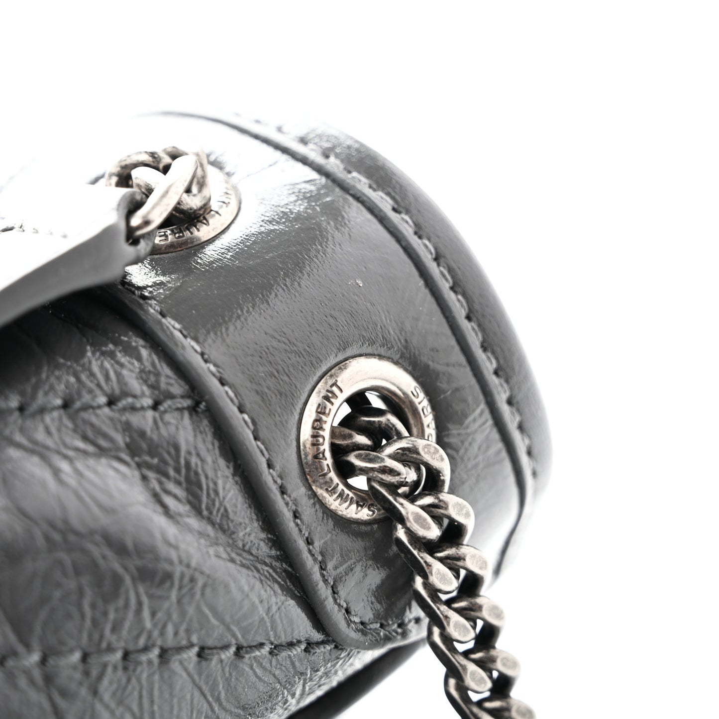 Crinkled Calfskin Matelasse Monogram Baby Niki Chain Satchel Storm