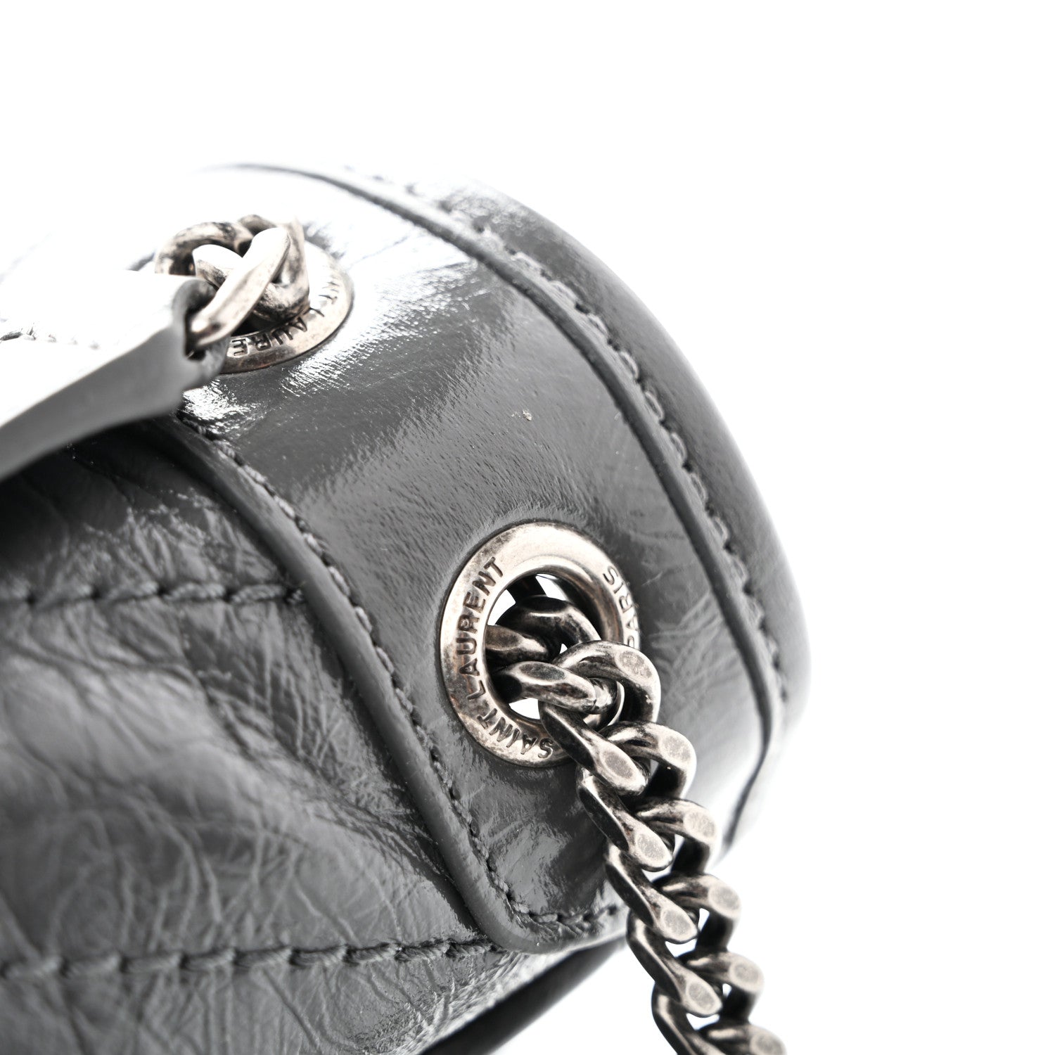 Saint Laurent Crinkled Calfskin Matelasse Monogram Baby Niki Chain Satchel Storm 12 of 13