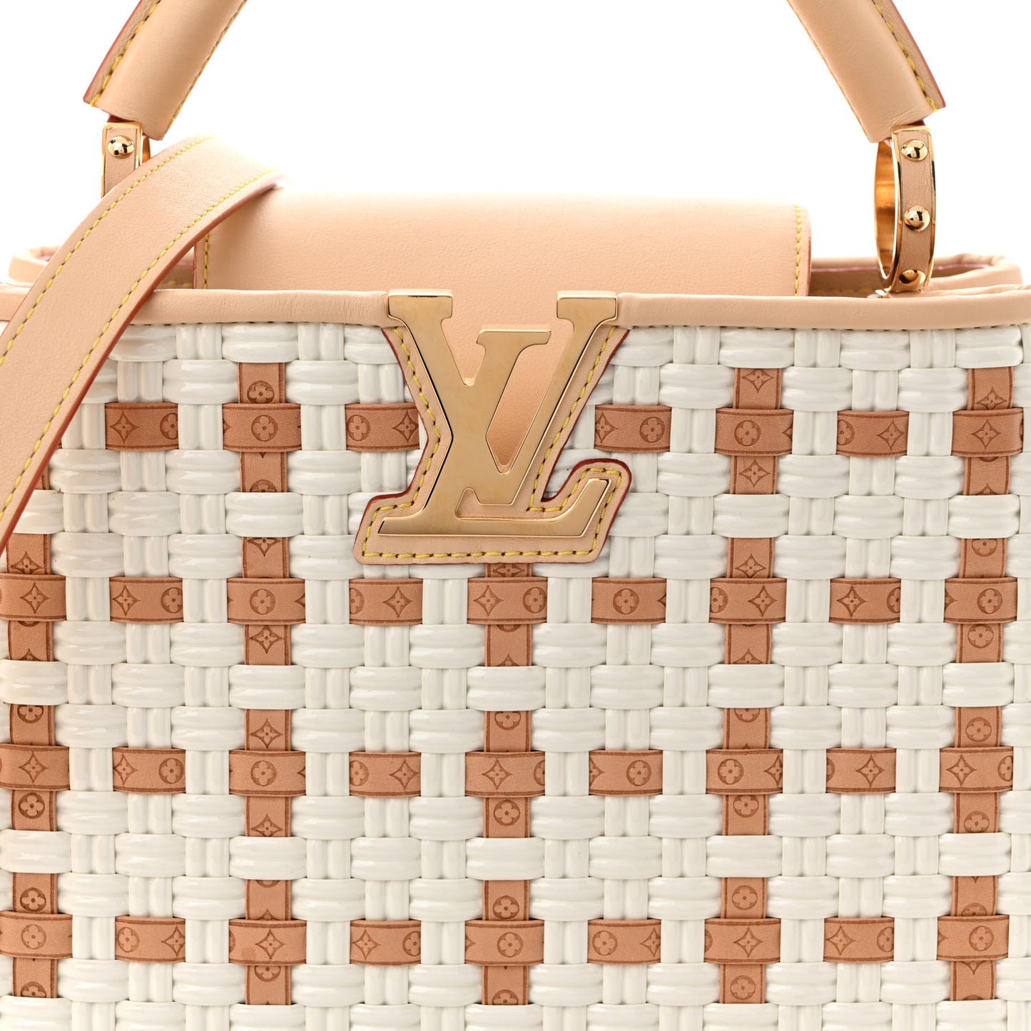 Woven Calfskin Heavenly Capucines BB White Natural