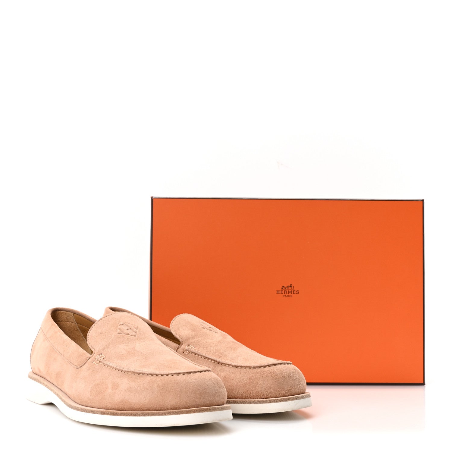 Hermes Suede Calfskin Womens Low Loafers 39.5 Beige Perlino 10 of 10