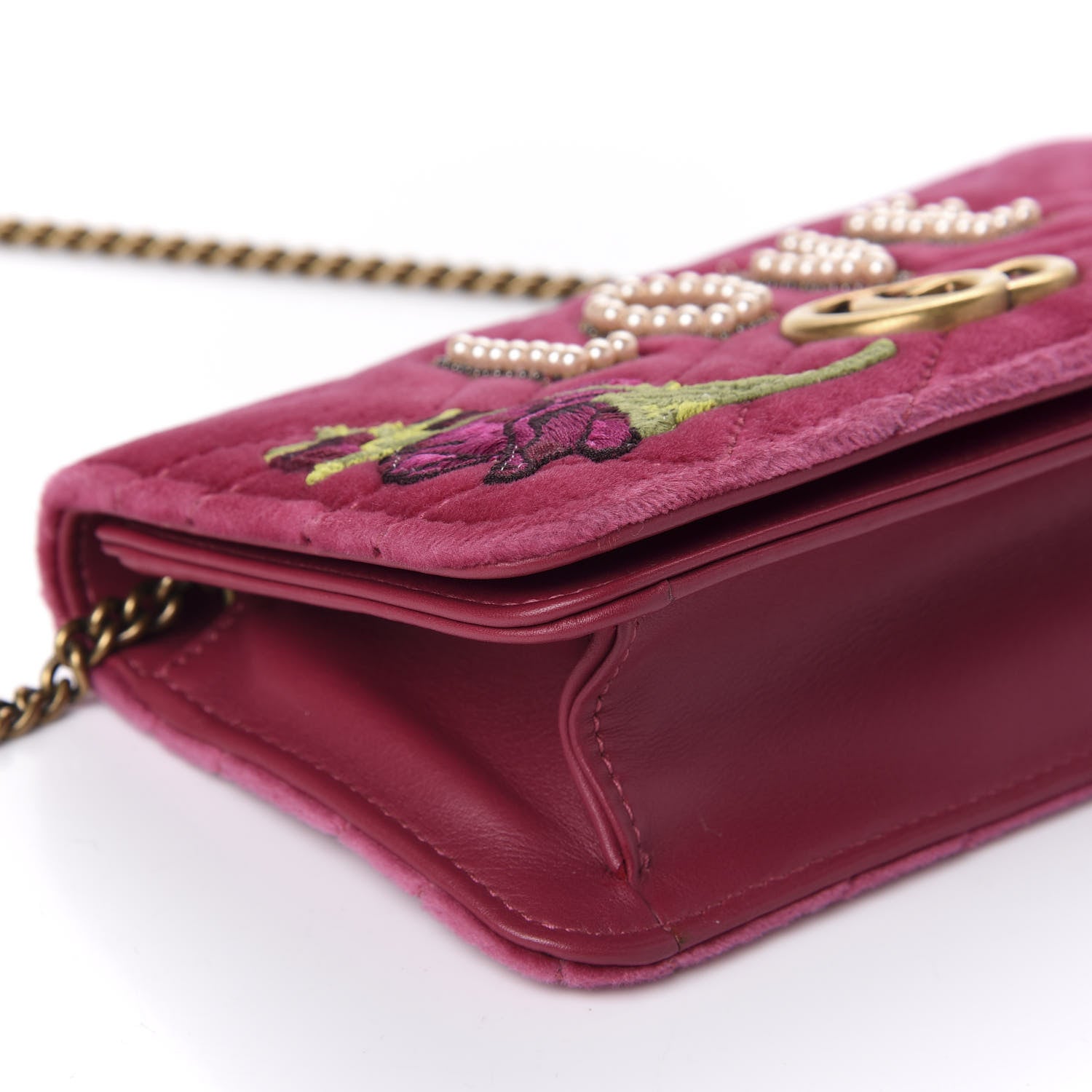 Gucci Velvet Matelasse Love Embroidered GG Marmont Mini Bag Light Raspberry Rose 6 of 11