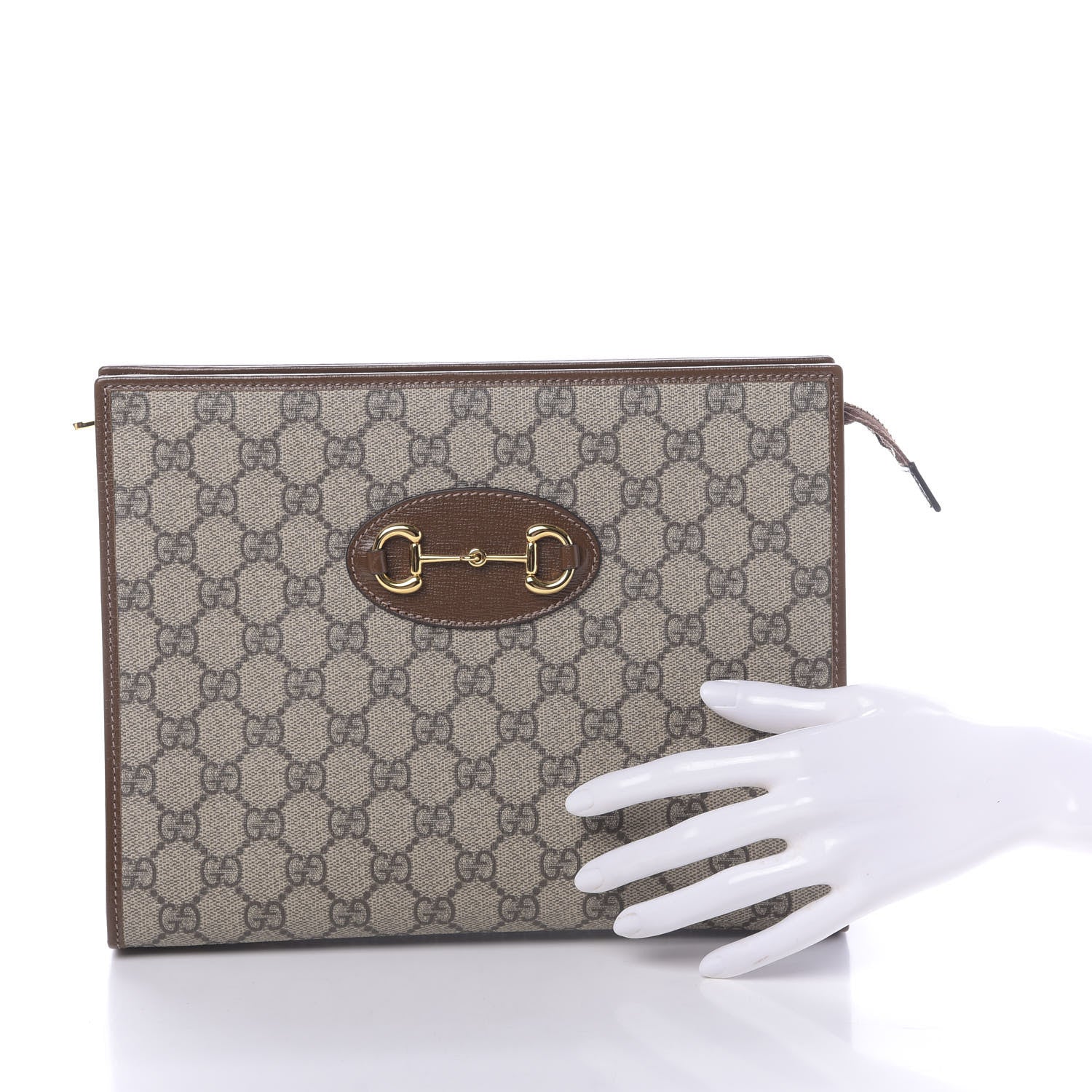 Gucci GG Supreme Monogram Horsebit 1955 Zip Pouch Beige Brown Sugar 2 of 11