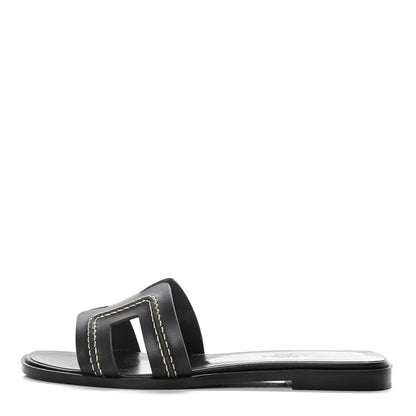 Hermes Calfskin Pique Oran Sandals 36.5 Black 1 of 10