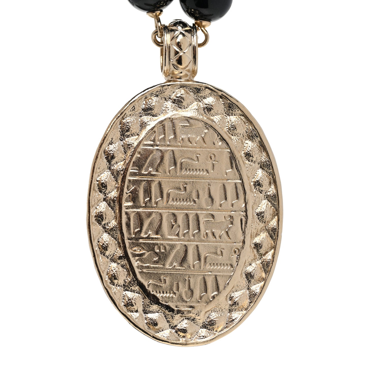 Metal Crystal Bead Scarab CC Pendant Necklace Black