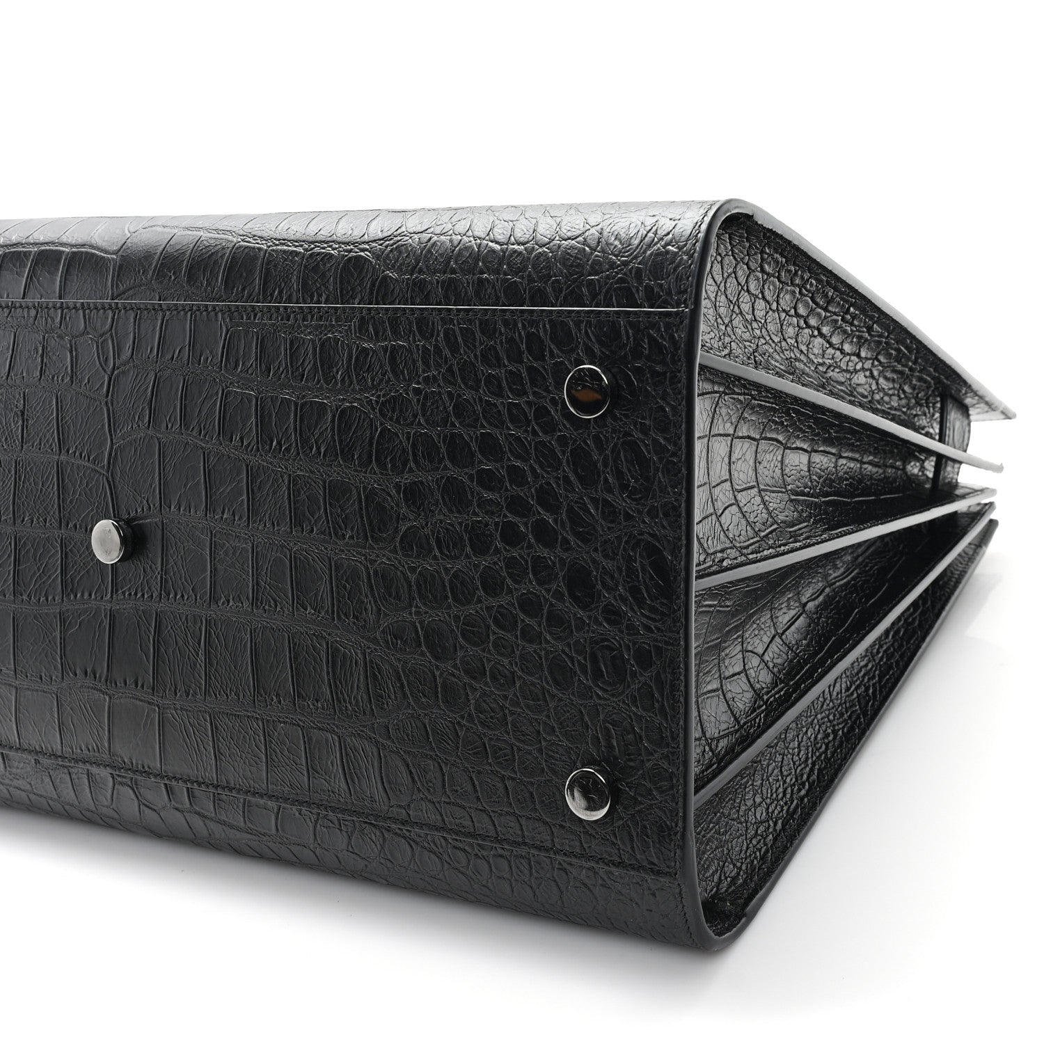 Saint Laurent Calfskin Crocodile Embossed Large Sac De Jour Carryall Black 11 of 12