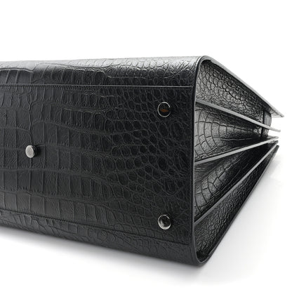 Saint Laurent Calfskin Crocodile Embossed Large Sac De Jour Carryall Black 11 of 12
