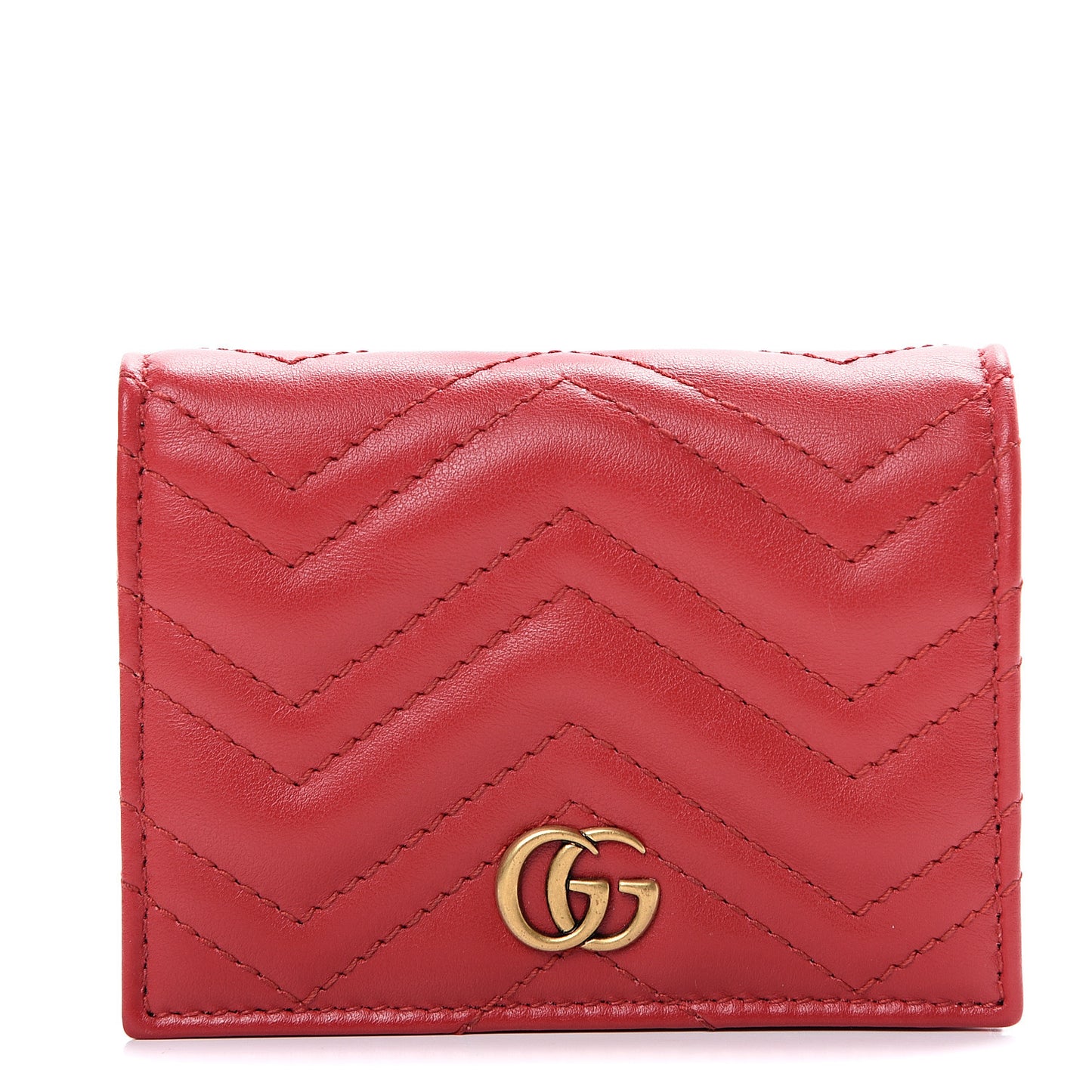 Calfskin Matelasse GG Marmont Card Case Wallet Hibiscus Red