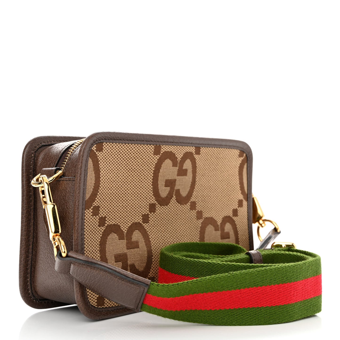 Monogram Jumbo GG Textured Dollar Calfskin Web Mini Crossbody Bag Camel Ebony New Acero