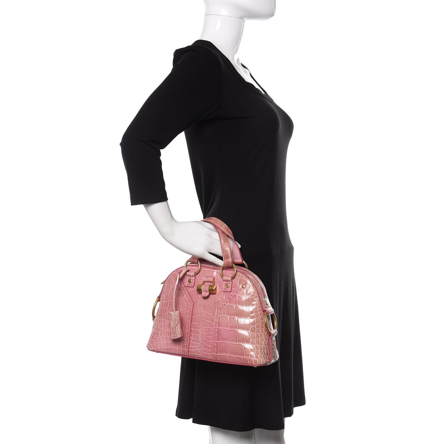 Calfskin Crocodile Embossed Mini Muse Vieux Rose