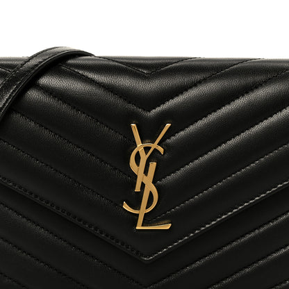 Saint Laurent Lambskin Matelasse Chevron Monogram Cassandre Envelope Chain Wallet Black 8 of 10