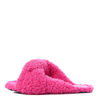 Balenciaga Faux Shearling Drapy Slide Sandals 37.5 Pink 1 of 7