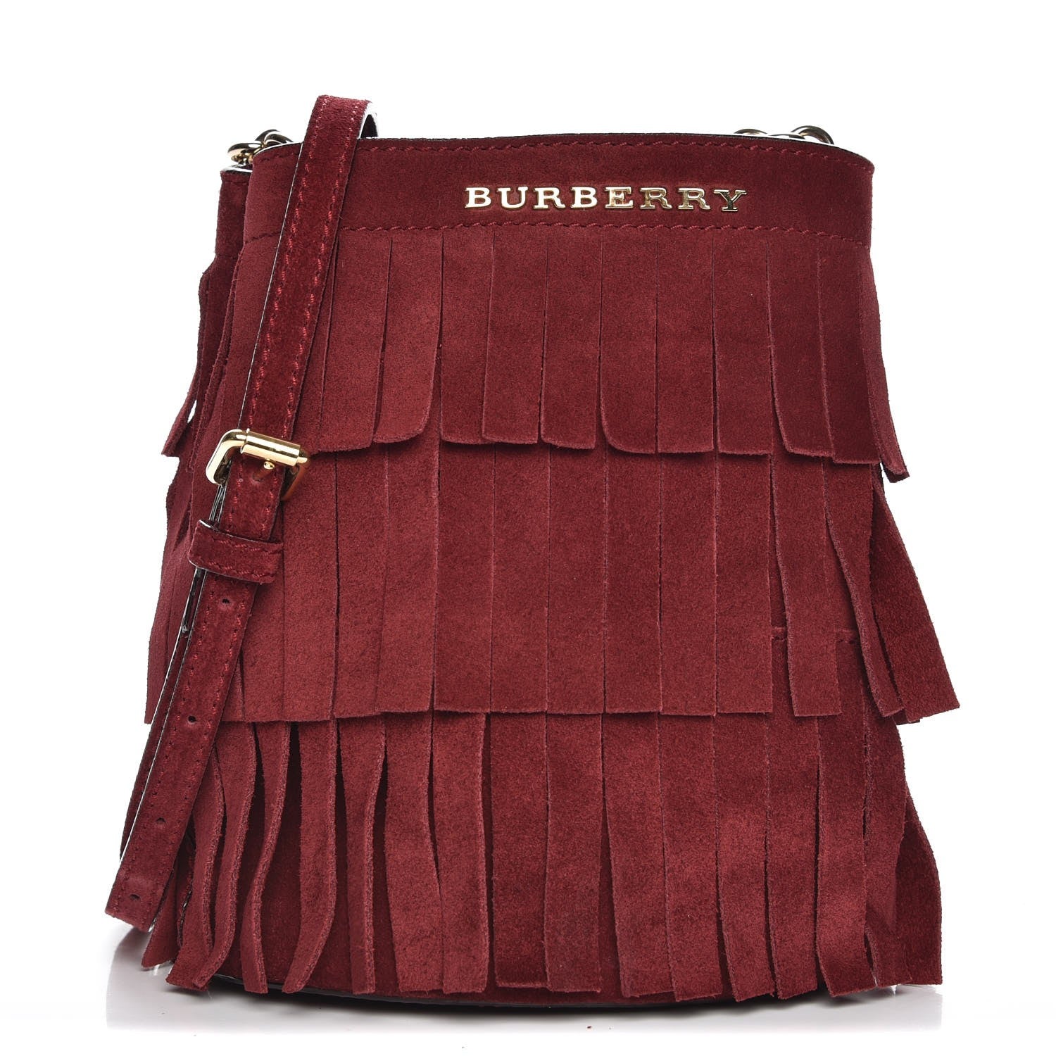 Burberry Suede Fringe Baby Bucket Bag Cherry 1 of 7