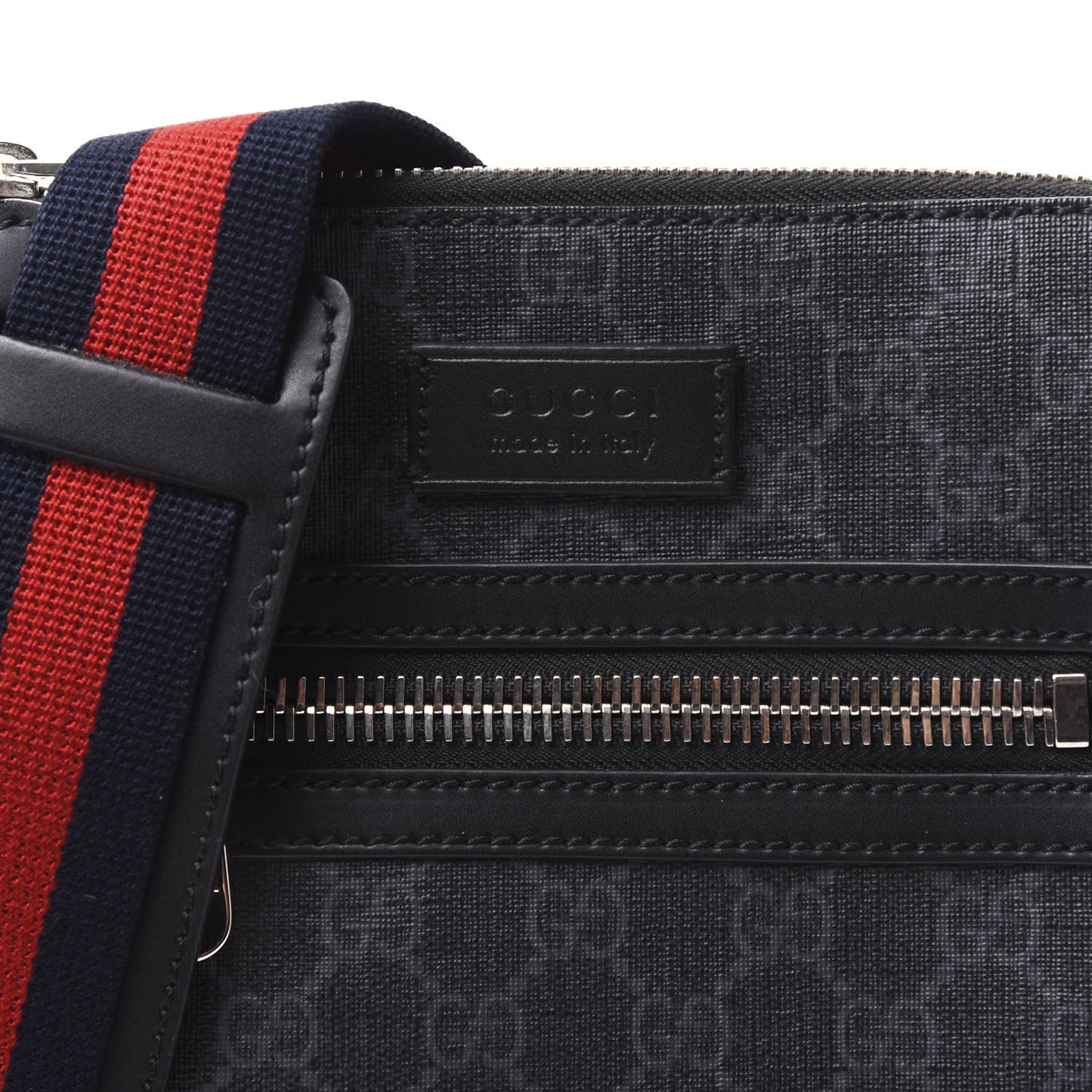 GG Supreme Monogram Web Small Flat Messenger Bag Black Grey