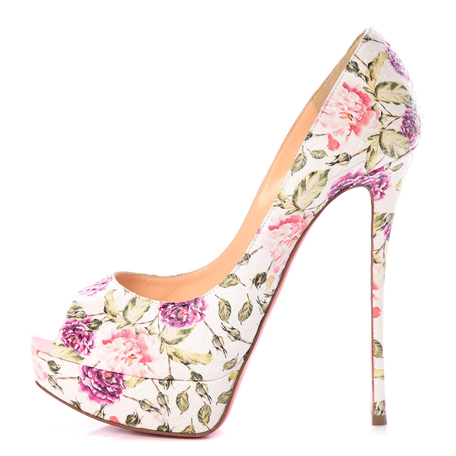 Christian Louboutin Watersnake Fiori Fetish Peep 150 Pumps 39.5 Latte Pompadour 1 of 10