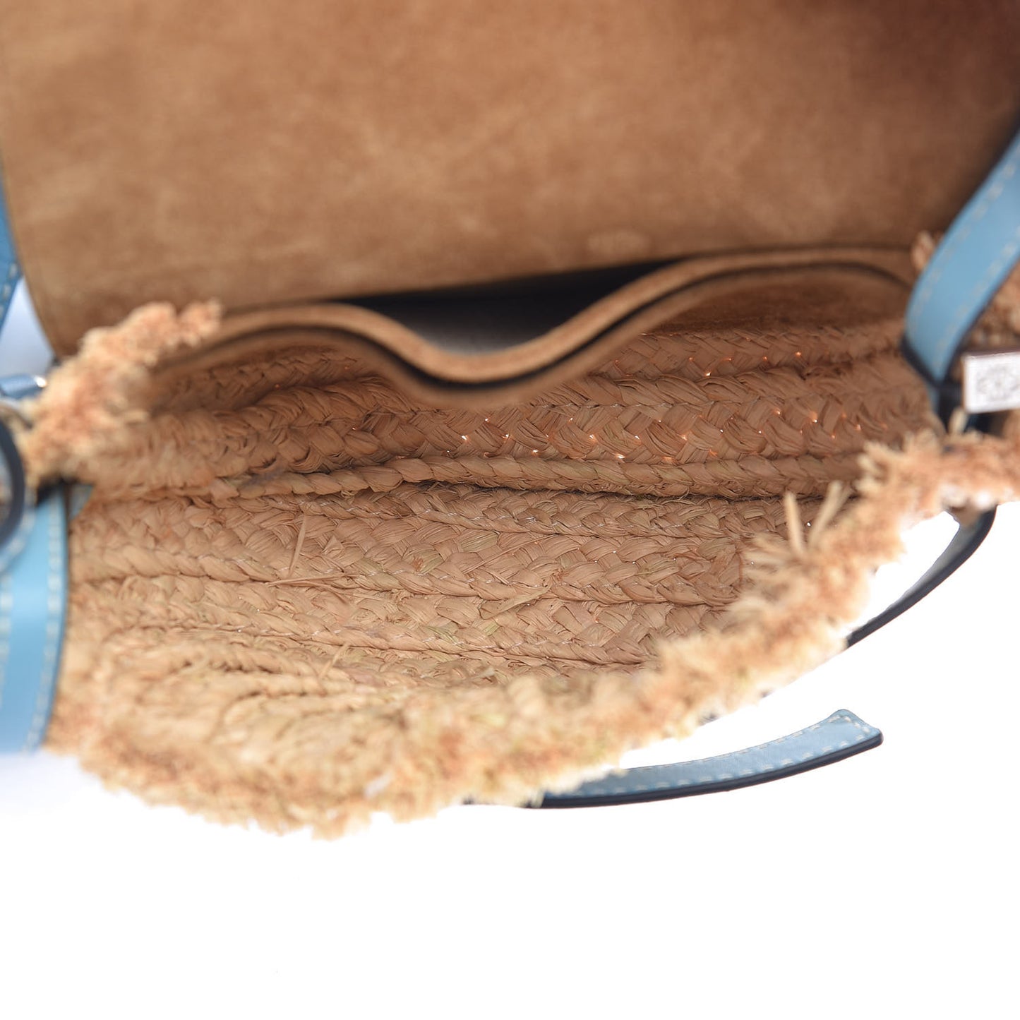Calfskin Raffia Mini Gate Crossbody Bag Light Blue Natural