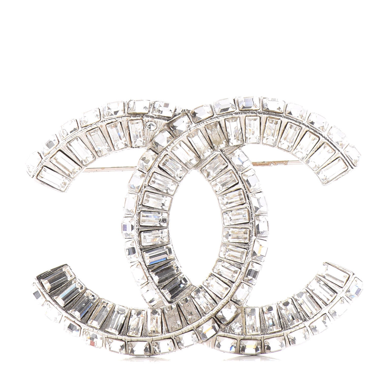 Chanel Baguette Crystal CC Brooch Silver 1 of 3