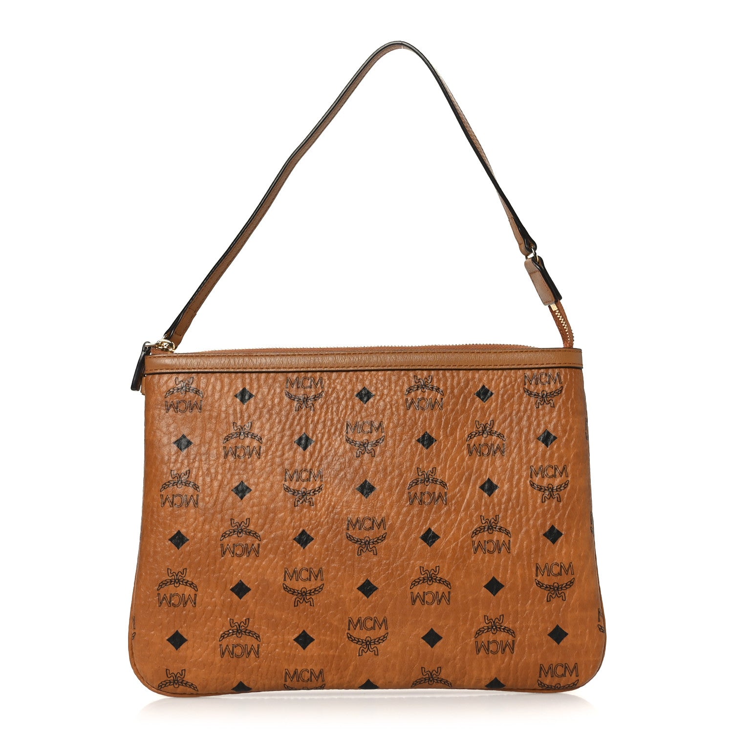 MCM Visetos Liz Shopper Tote Pouch Cognac 1 of 8