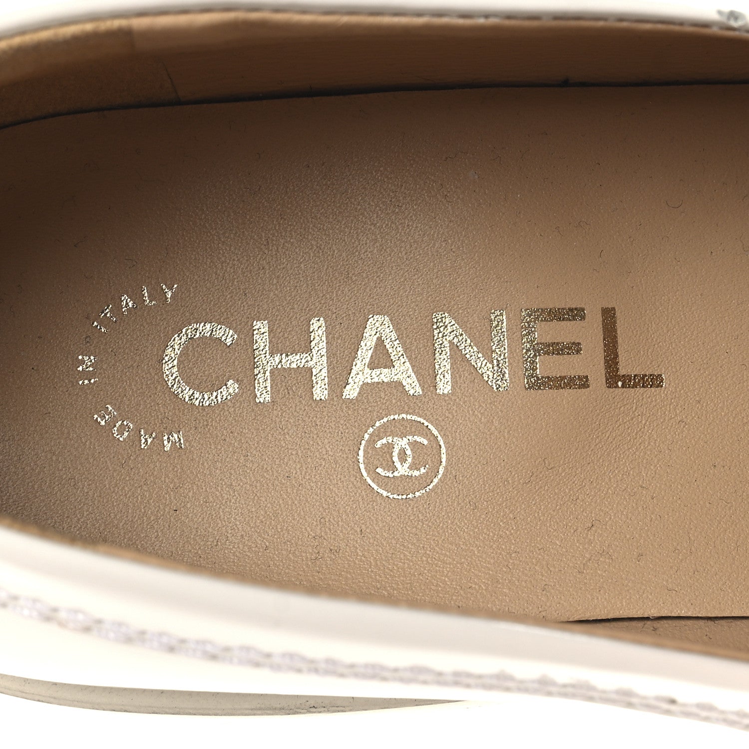 Chanel Shiny Calfskin Logo Loafers 41 White 9 of 9