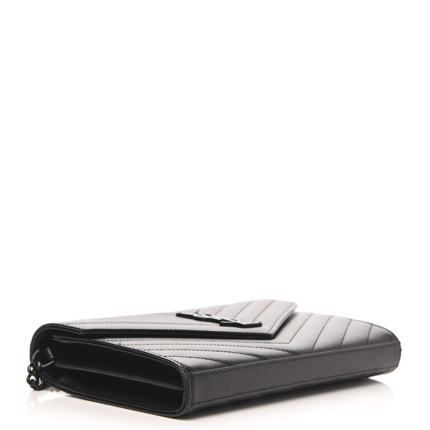 Saint Laurent Grain De Poudre Matelasse Chevron Monogram Chain Wallet Black 4 of 10