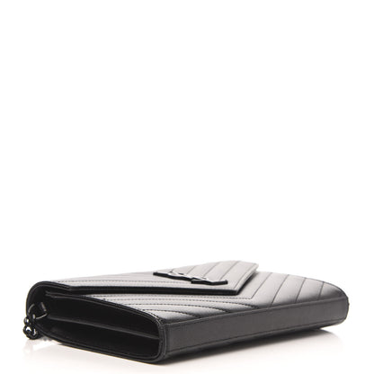 Saint Laurent Grain De Poudre Matelasse Chevron Monogram Chain Wallet Black 4 of 10