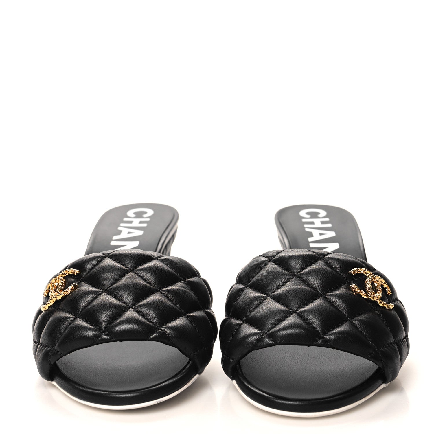 Chanel Lambskin Quilted Textured CC Mules 36 Black 2 of 8