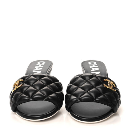 Chanel Lambskin Quilted Textured CC Mules 36 Black 2 of 8