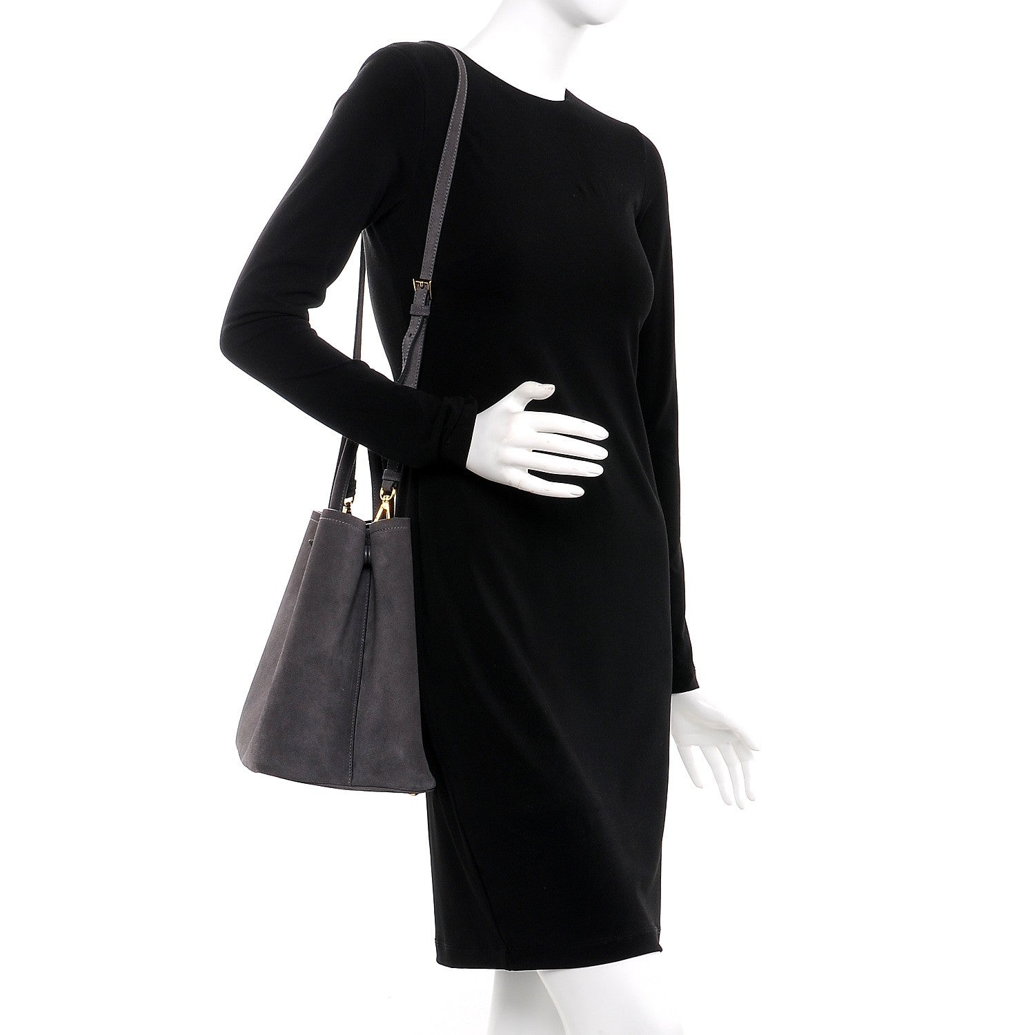 Prada Scamosciato Suede Medium Double Bag Tote Grigio 2 of 8
