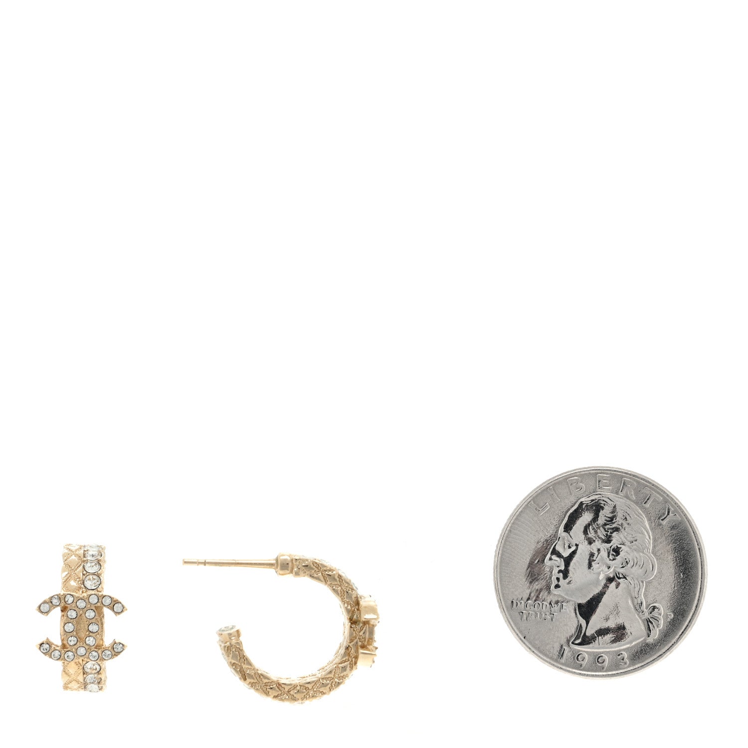Chanel Metal Crystal Quilted CC Hoop Earrings Gold 2 of 5