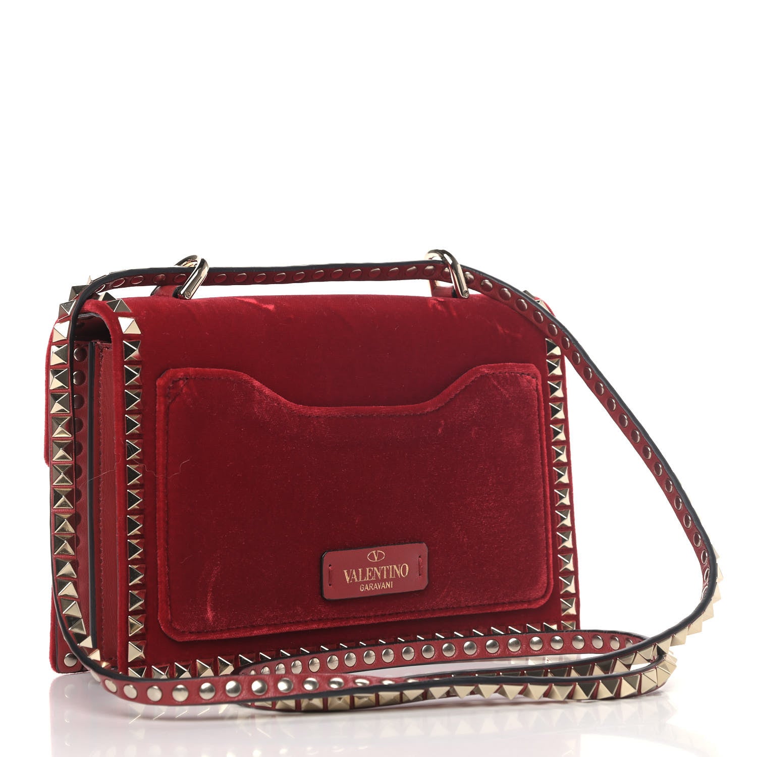 Valentino Garavani Velvet Small Rockstud No Limit Shoulder Bag Red 2 of 6