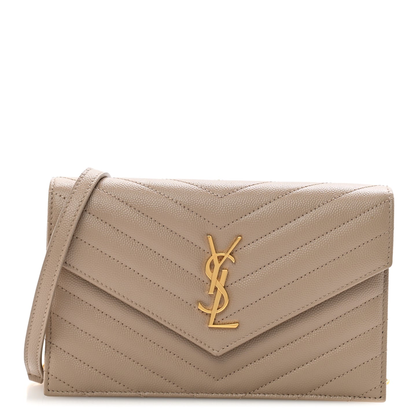 Grain De Poudre Matelasse Chevron Monogram Envelope Chain Wallet Dark Beige