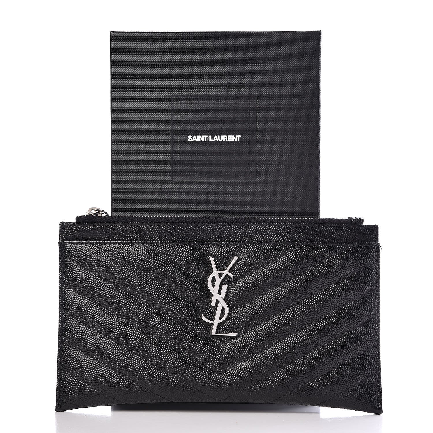 Saint Laurent Grain De Poudre Chevron Monogram Bill Pouch Black 8 of 8
