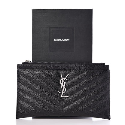 Saint Laurent Grain De Poudre Chevron Monogram Bill Pouch Black 8 of 8
